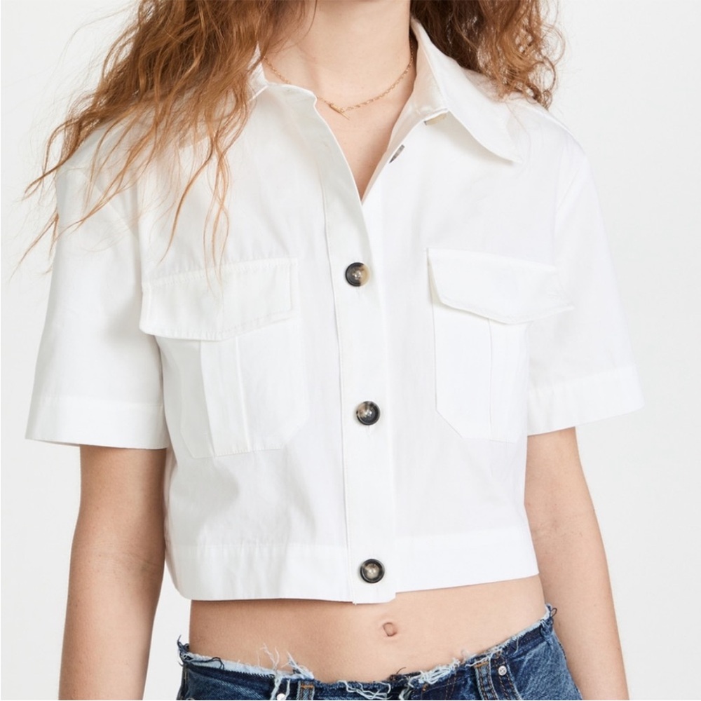 Anine Bing white cropped button up shirt